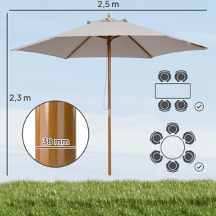 Parasol droit hexagonal de jardin grande taille dim. Ø 2,5 x 2,3H m bambou polyester gris