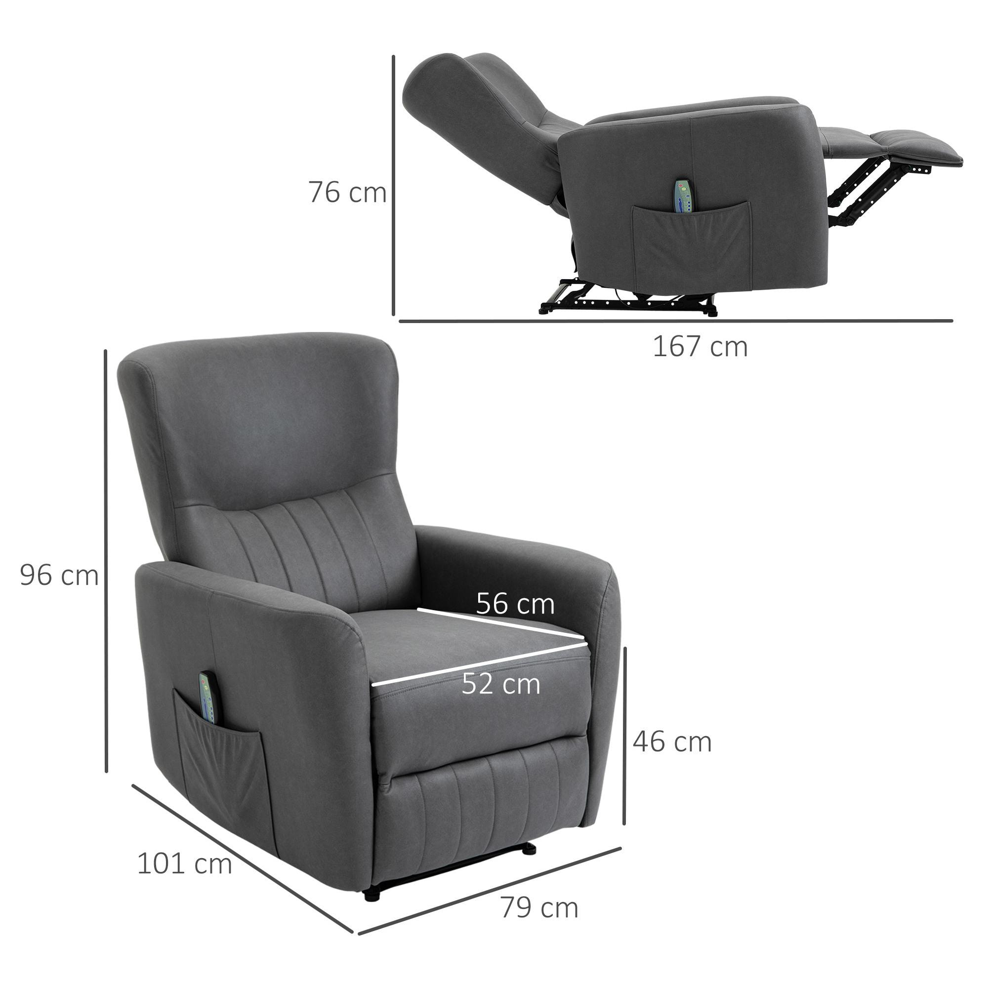 Fauteuil de relaxation inclinable 8 points de massage repose-pied ajustable microfibre polyester gris