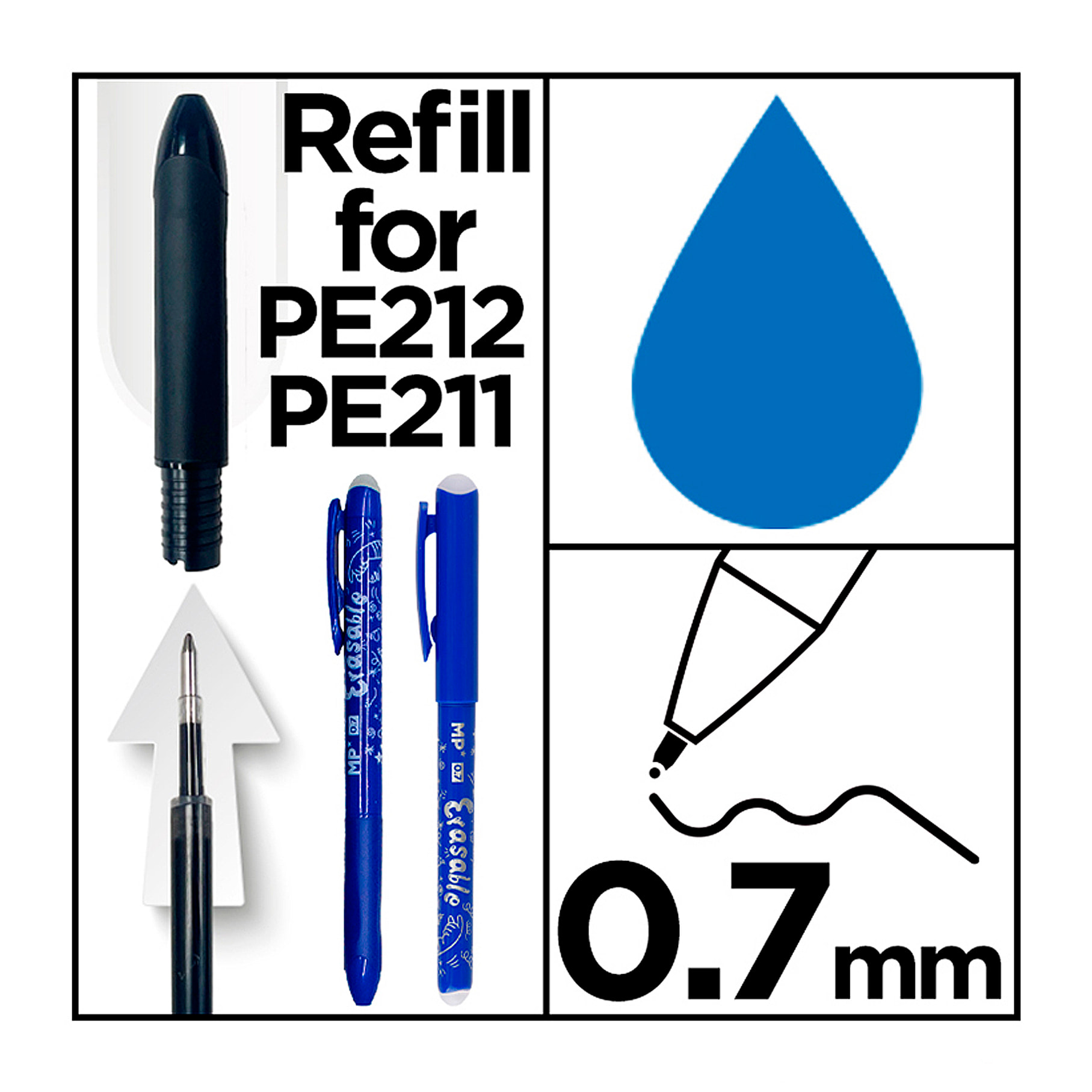 24 PACKS RECAMBIO PARA BOLÍGRAFO BORRABLE AZUL 3 Uds.
