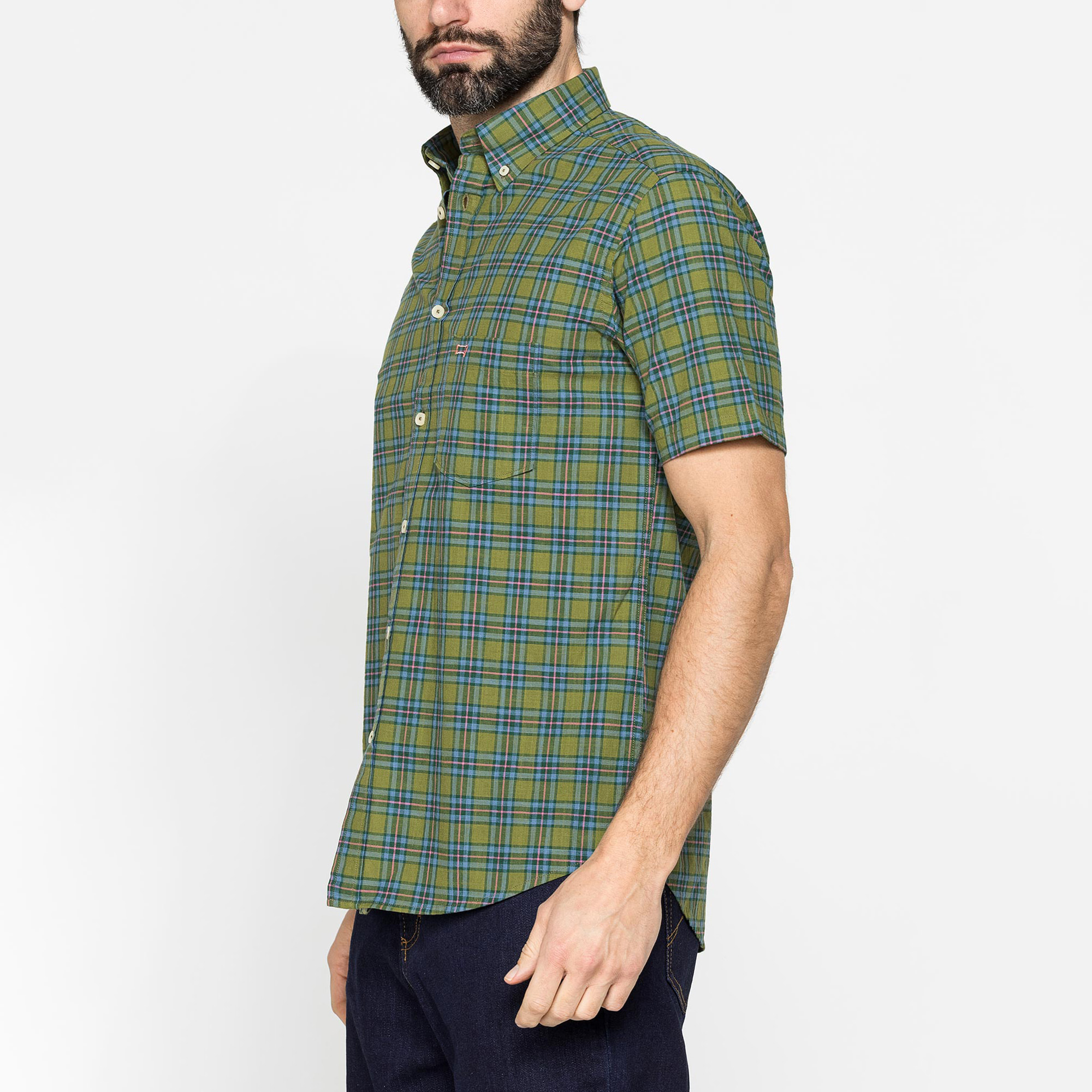 CAMICIA A MANICA CORTA IN COTONE FIAMMATO FANTASIA