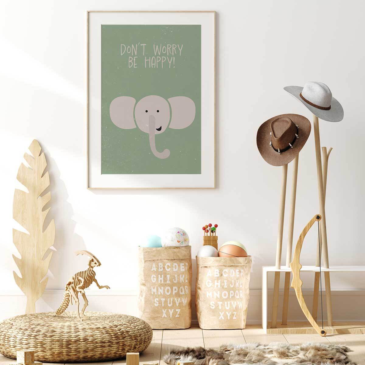 Affiche enfant elephant Affiche sous cadre bois