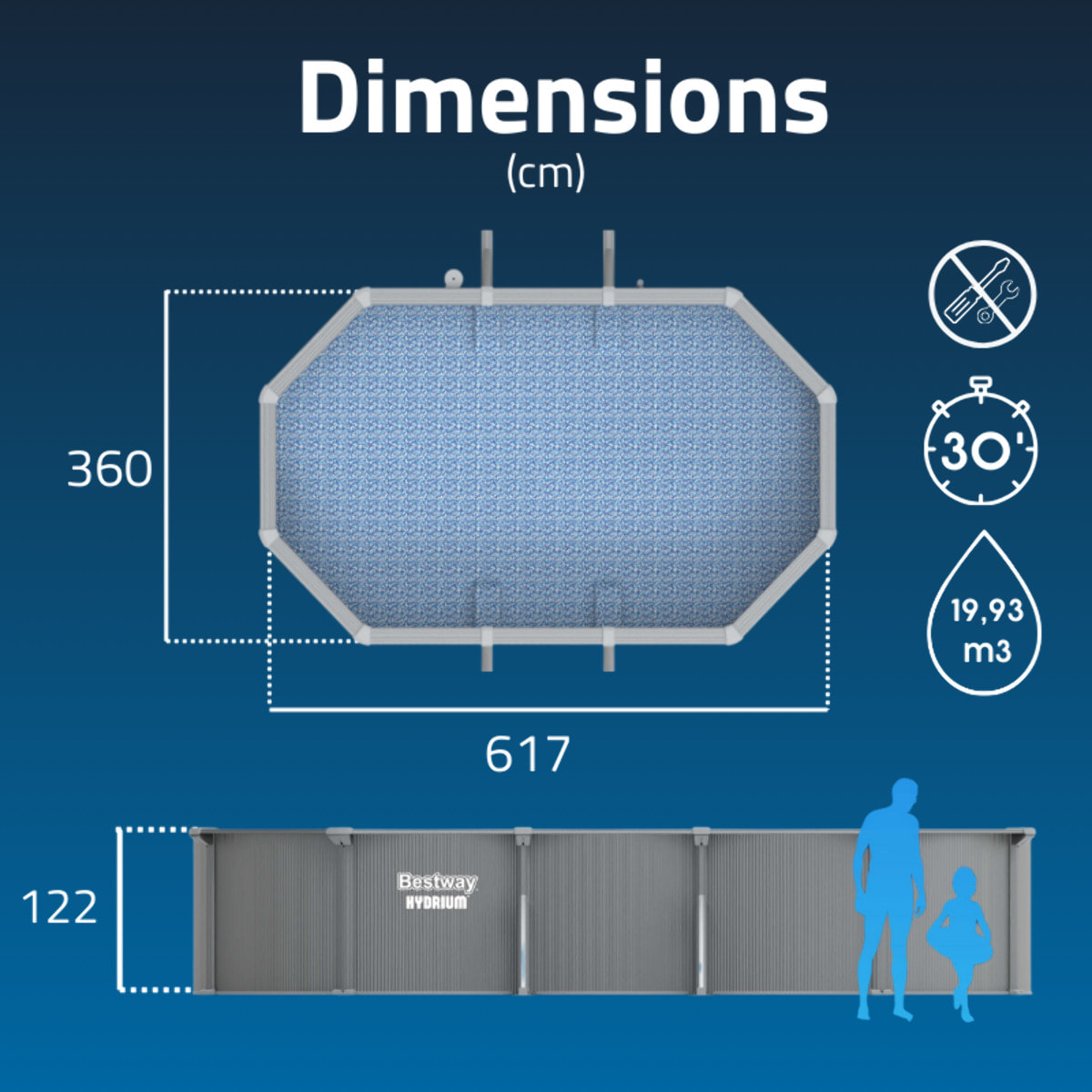 Bestway Piscine acier hors sol Ovale Hydrium 610 x 366 x 122 cm