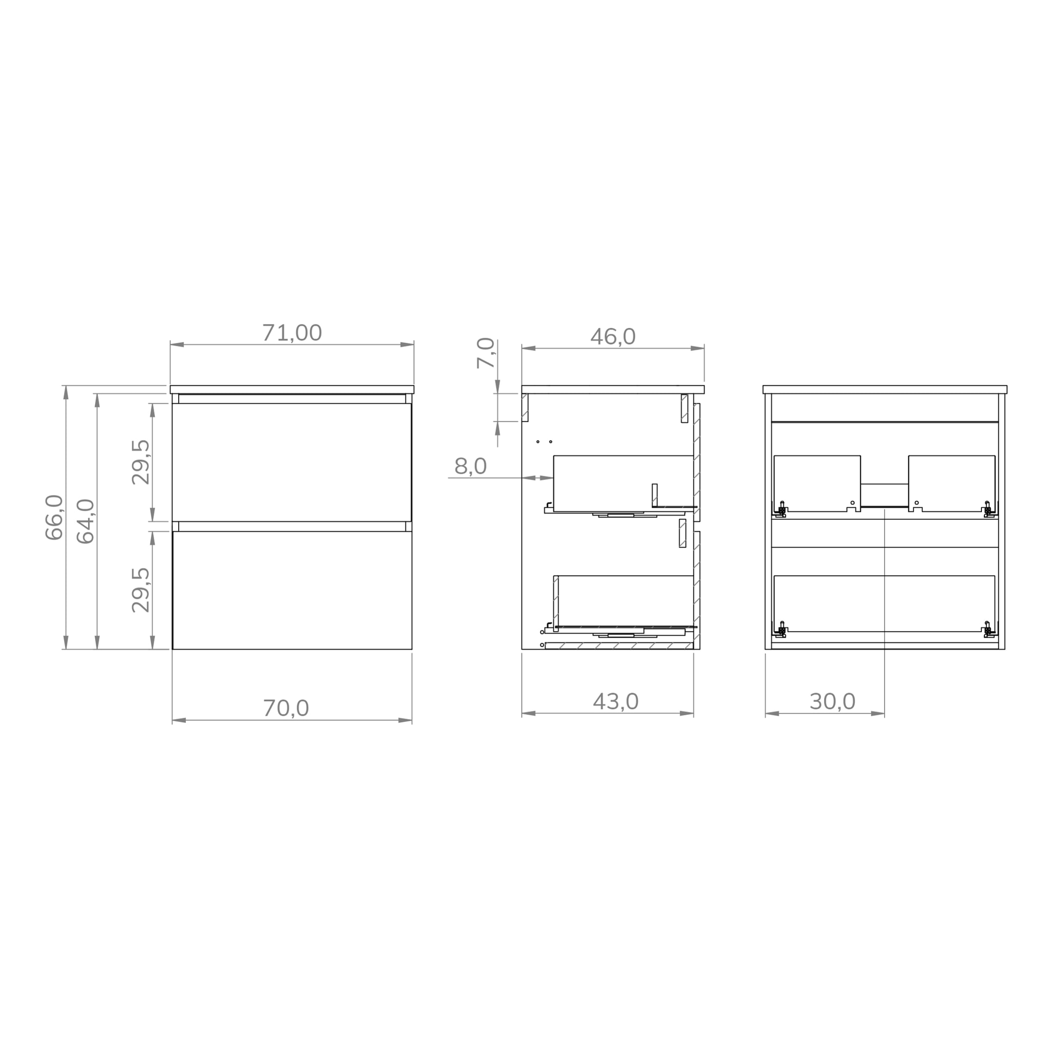 Conjunto de Baño Gloom | Mueble de Baño Suspendido | 70 cm Nature| Dos Cajones | Lavabo Encastrado | Mueble Montado | Alday