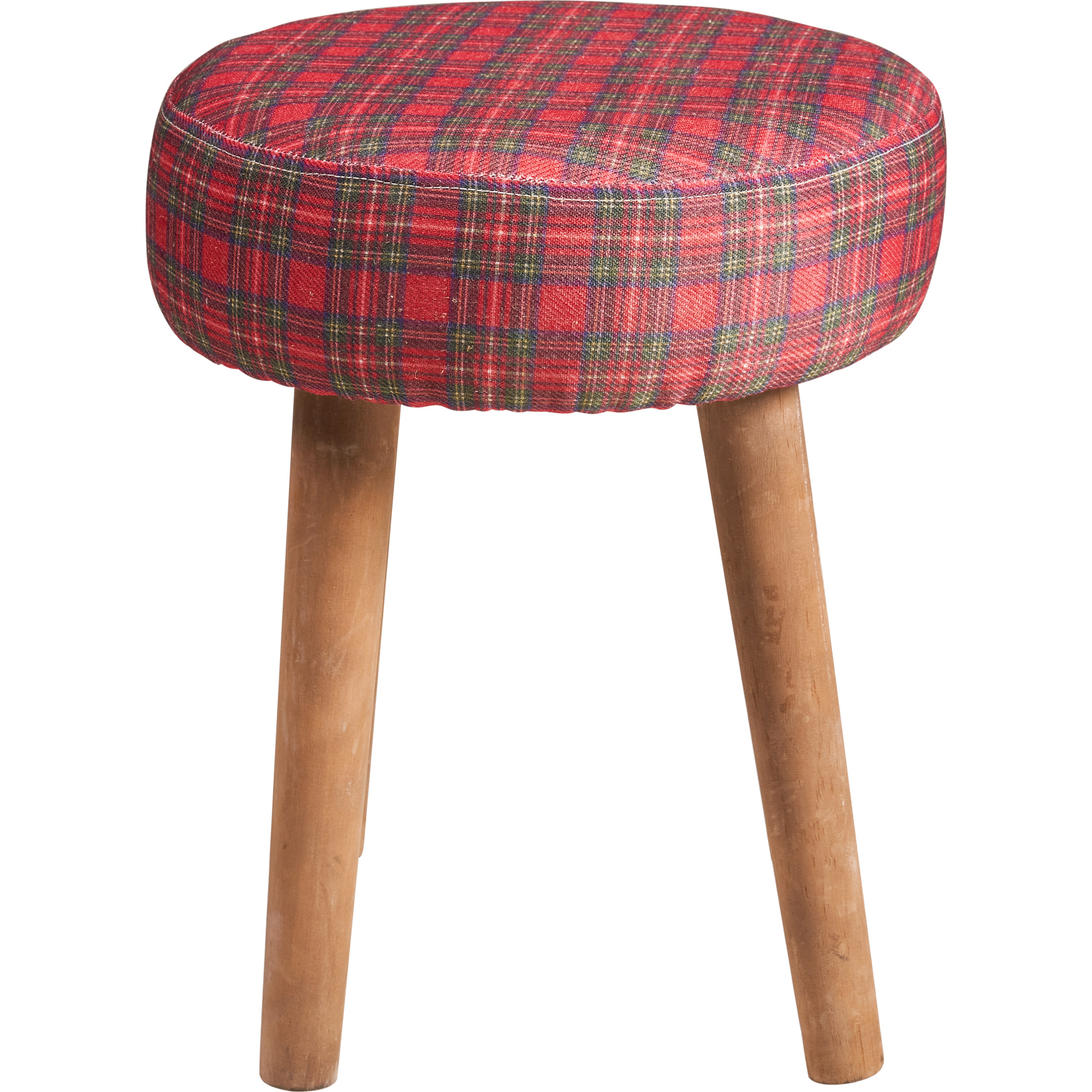 MACKENZIE - SGABELLO BASSO TONDO TARTAN ROSSO BLEACHED - misura: 40X40X39 cm