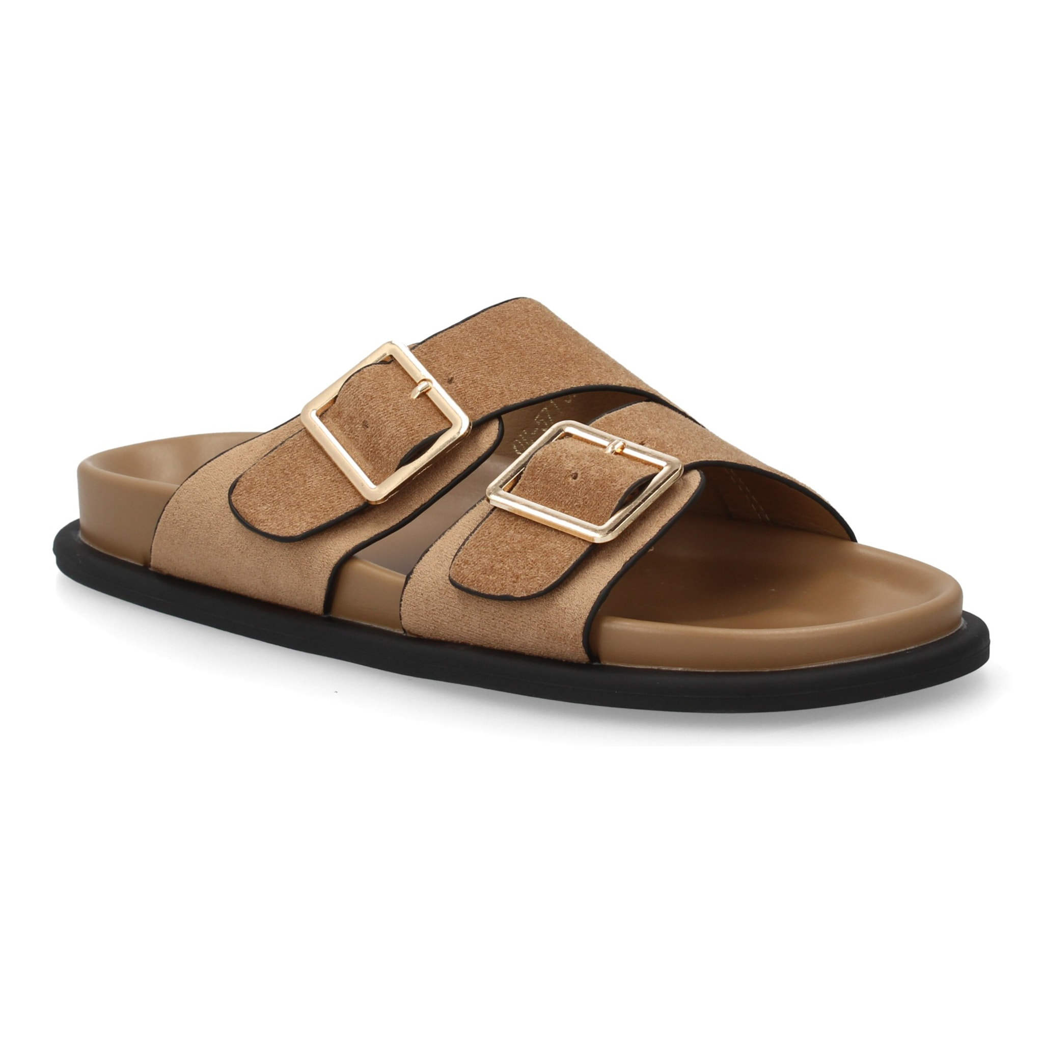 Sandalia plana con doble hebilla para mujer.