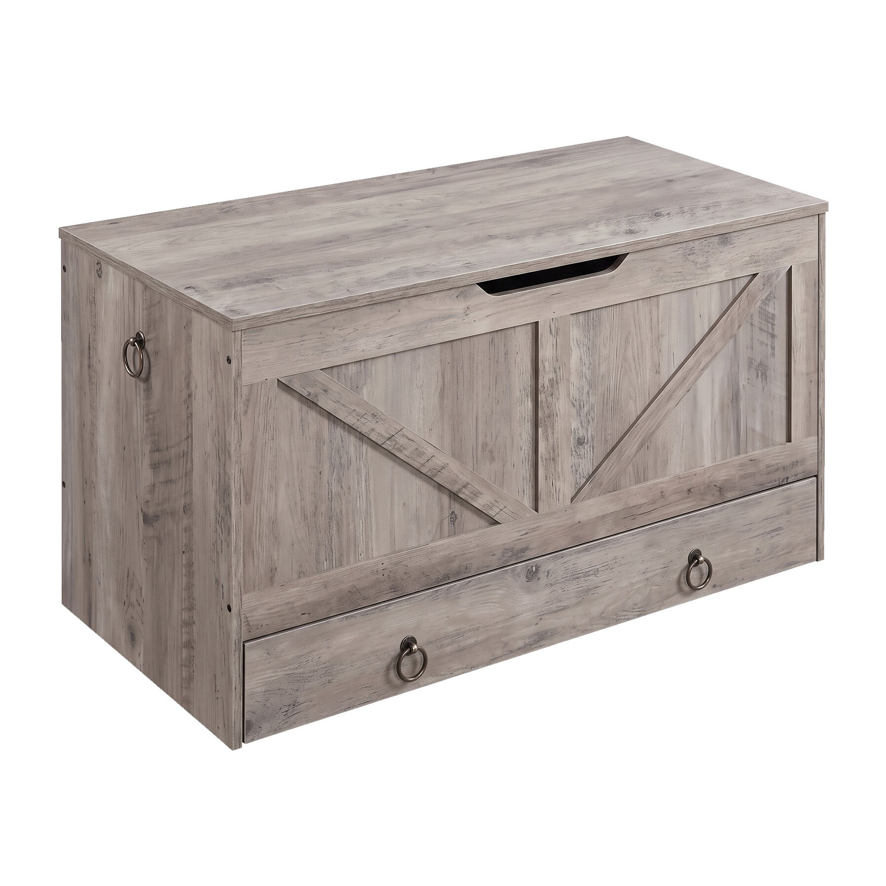 Kura - Cassapanca contenitore 100x50x40 cm Portaoggetti con Cerniere di Sicurezza e con Cassettiera in Legno Industrial