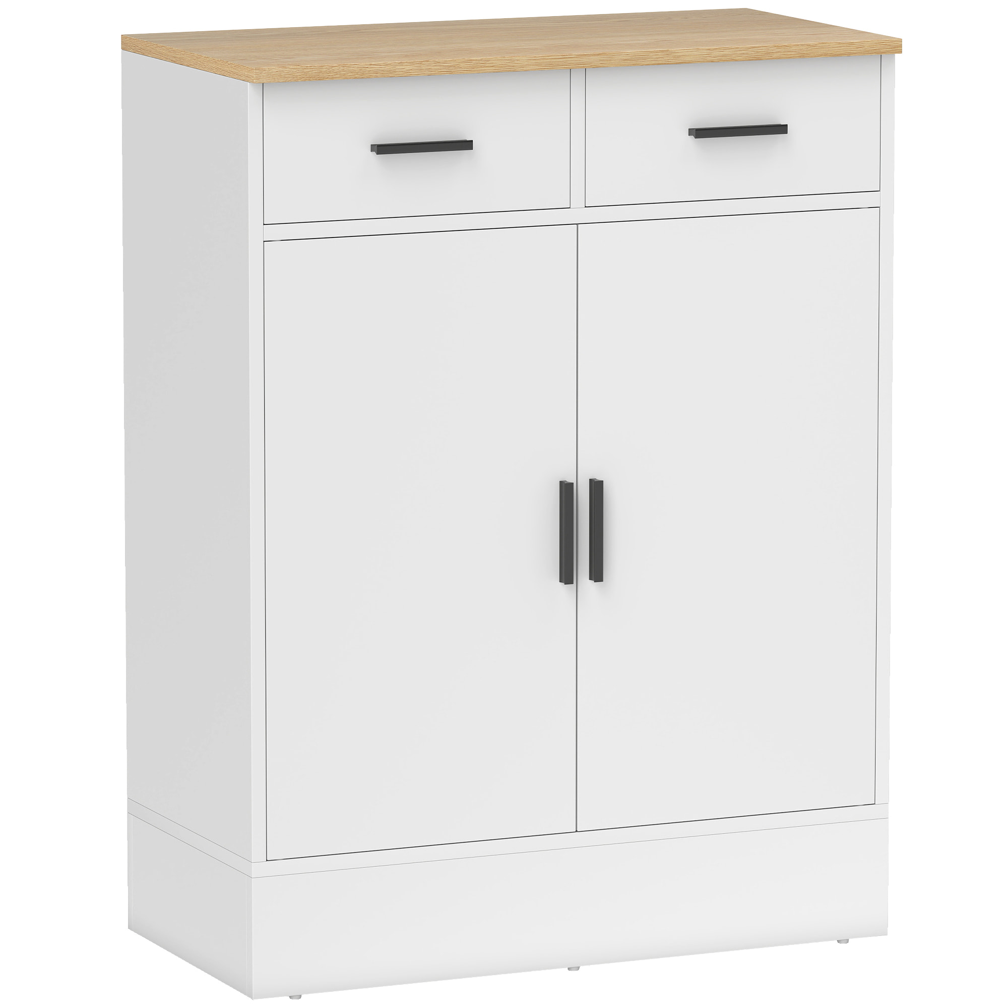 Buffet rangement cuisine 2 portes 2 tiroirs étagère - dim. 68 x 35 x 90 cm - effet bois clair blanc