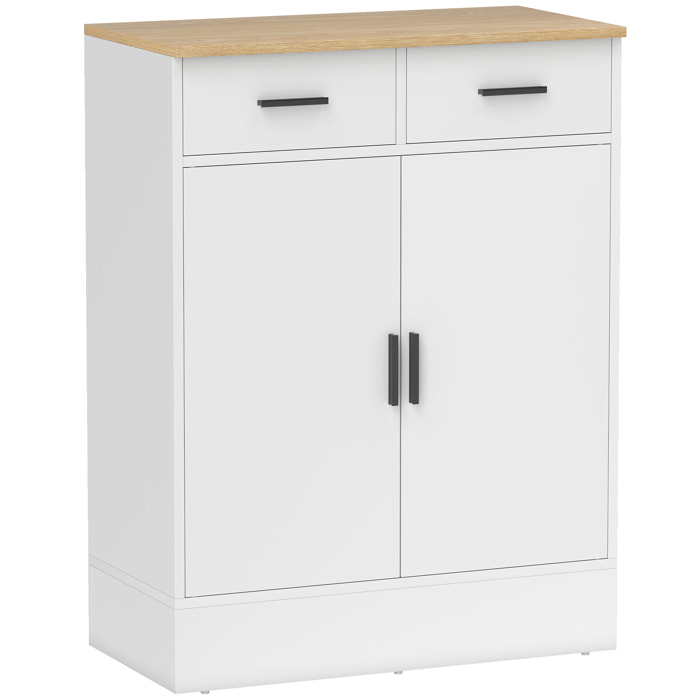 Buffet rangement cuisine 2 portes 2 tiroirs étagère - dim. 68 x 35 x 90 cm - effet bois clair blanc