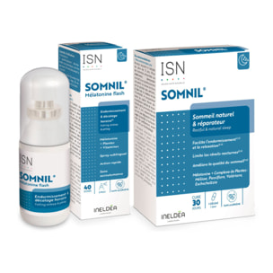 ISN - Pack Somnil - Compléments alimentaires à base de plantes, vitamines & Mélatonine - Sommeil Naturel & Réparateur - Endormissement & Décalage horaire - Etui 30 gélules + Spray