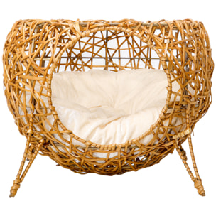 Panier chat lit chat cosy grand confort dim. Ø 40 x 32H cm coussin moelleux inclus polyester beige rotin