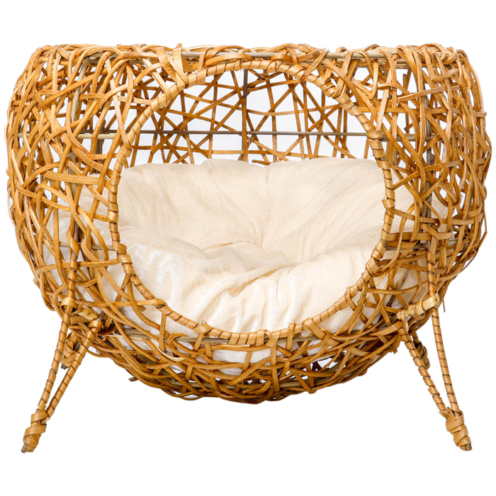Panier chat lit chat cosy grand confort dim. Ø 40 x 32H cm coussin moelleux inclus polyester beige rotin