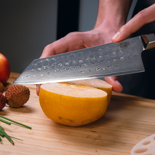 Couteau Santoku Bunka | Lame 170 mm | Acier Inoxydable Japonais Damas