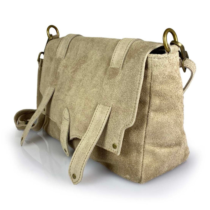 Borsa Donna in vera pelle Made in Italy colore Beige dimensioni cm 30 x 21 x 8