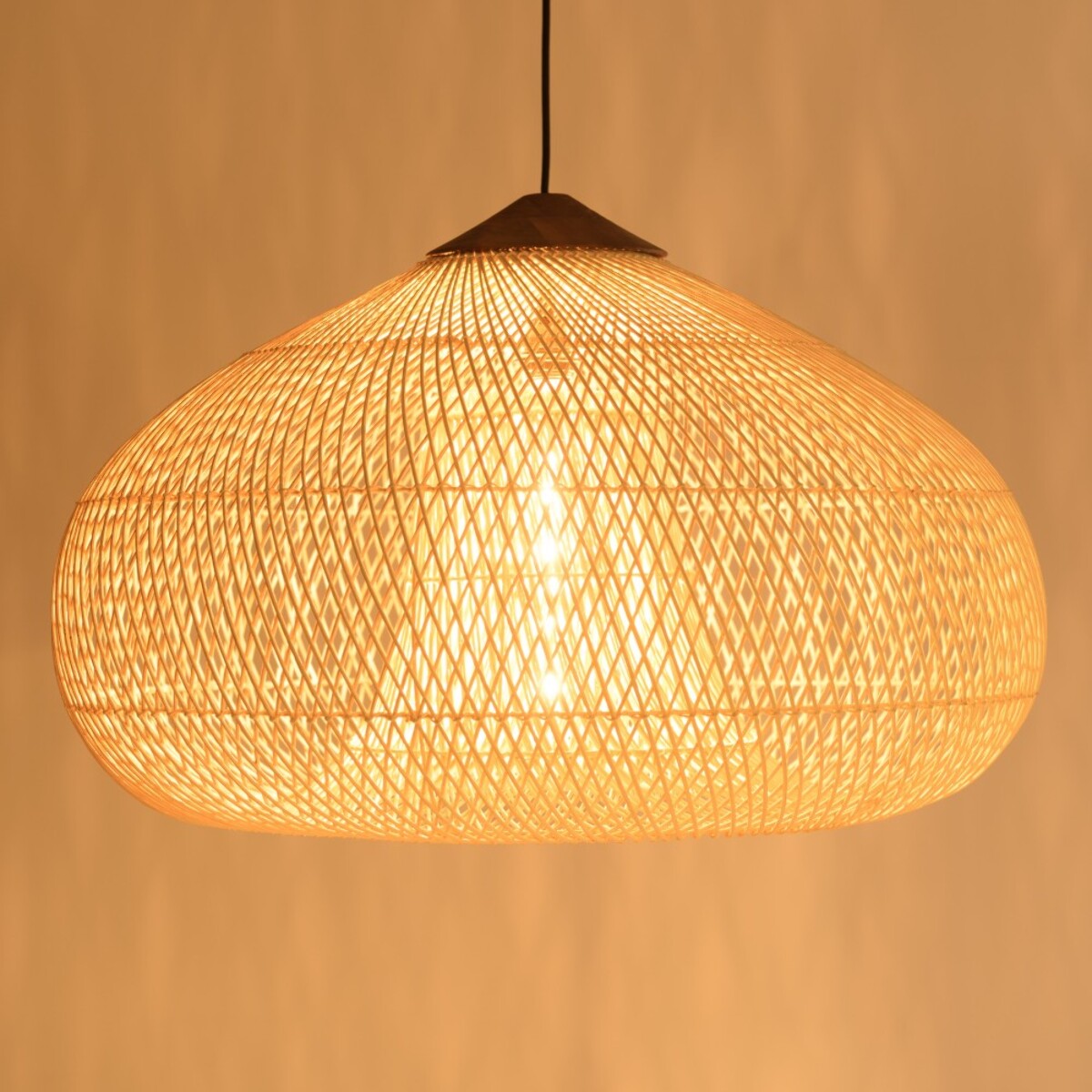 SIXTINE - Suspension 'entonnoir' 80x80cm rotin couleur naturelle/teck