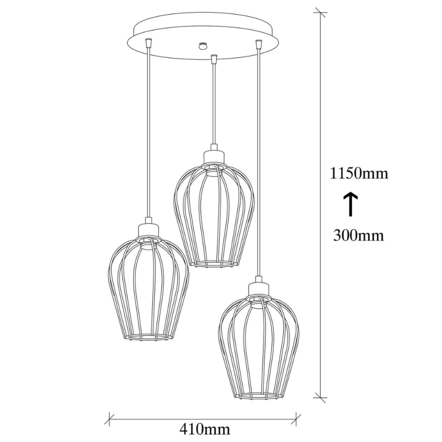 Suspension filaire noire 3 lampes TOLEDO