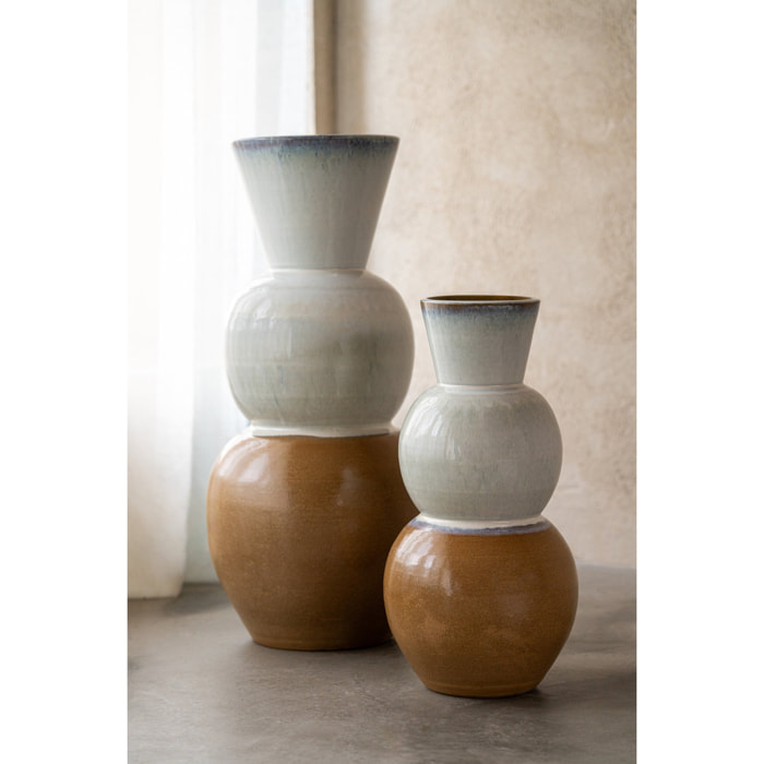 J-Line vase - céramique - caramel/bleu clair - small