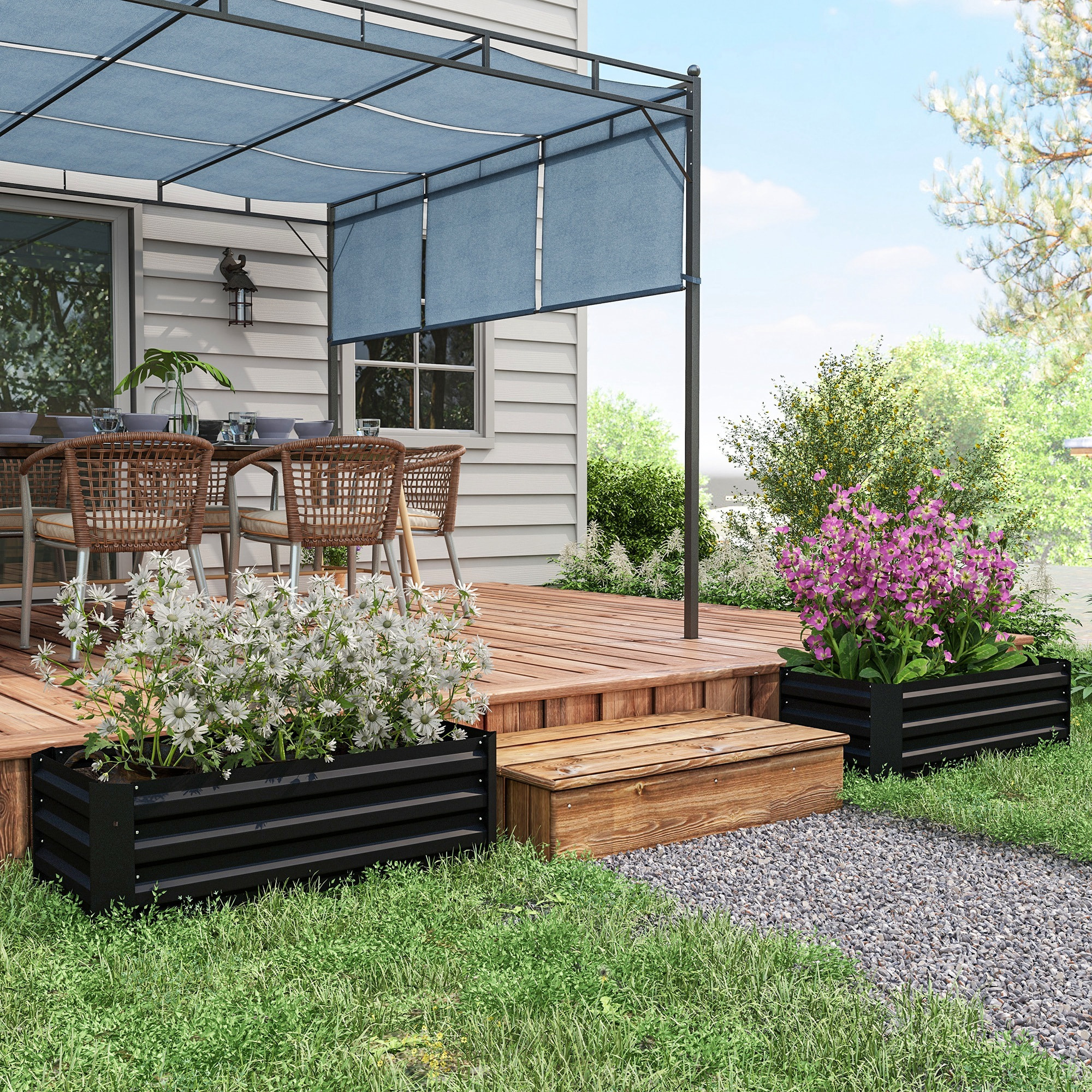 Juego de 2 Jardineras Exterior Grandes de Acero Galvanizado, Huertos Urbanos, Maceteros Exterior Elevados para Plantas, Flores, Terraza, Resistente a la Intemperie, 100x50x30 cm, Negro