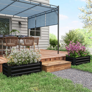 Juego de 2 Jardineras Exterior Grandes de Acero Galvanizado, Huertos Urbanos, Maceteros Exterior Elevados para Plantas, Flores, Terraza, Resistente a la Intemperie, 100x50x30 cm, Negro
