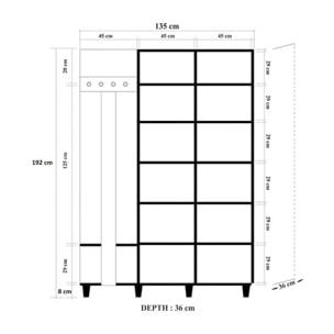 Mobile da ingresso Dpionett, Entratina appendiabiti, Composizione per atrio, Consolle portaoggetti multifunzione, 135x36h194 cm, Quercia e Multicolore