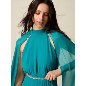 Oltre - Vestido plisado con cinturón joya - Petrol Blue