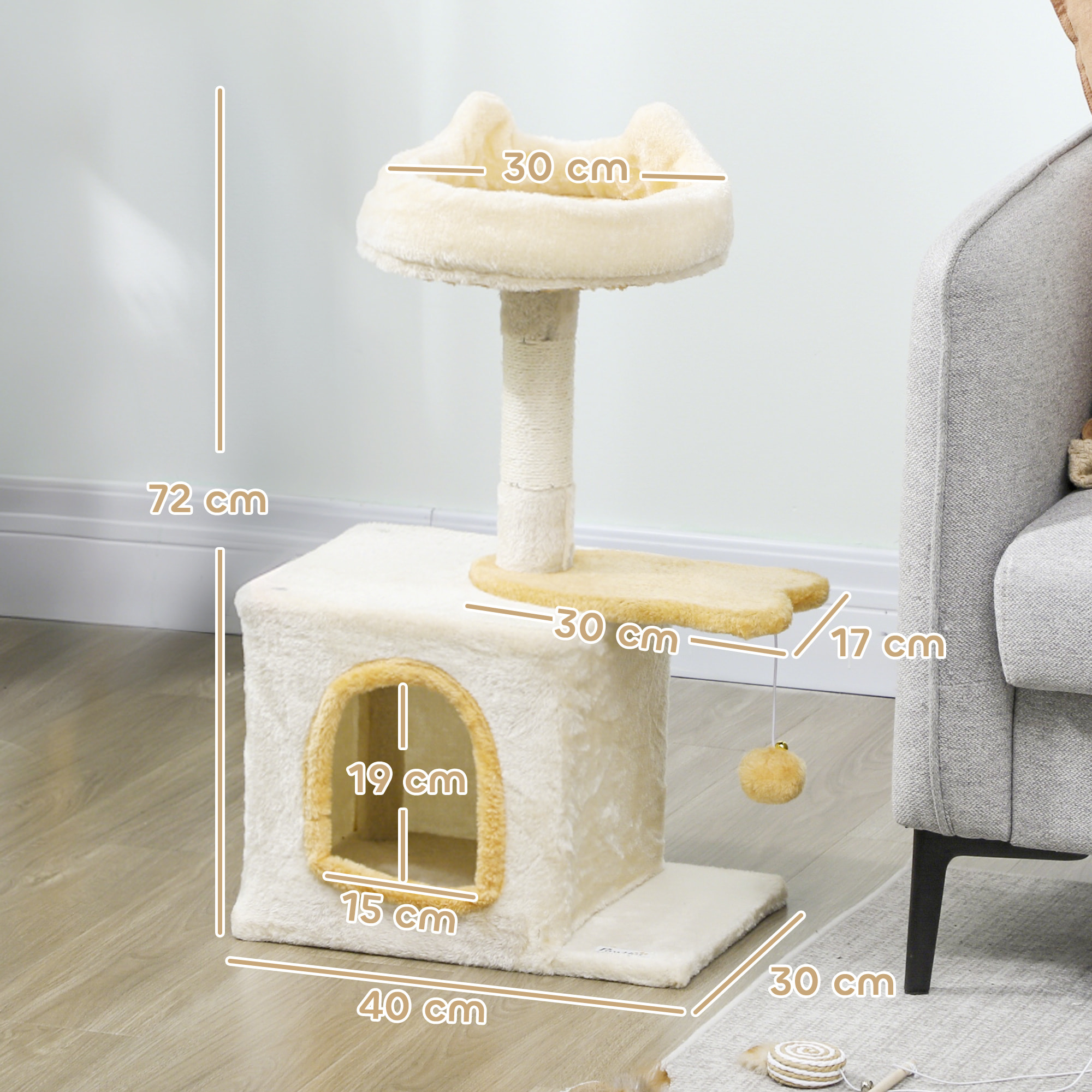 Arbre à chat perchoir plateforme niche beige
