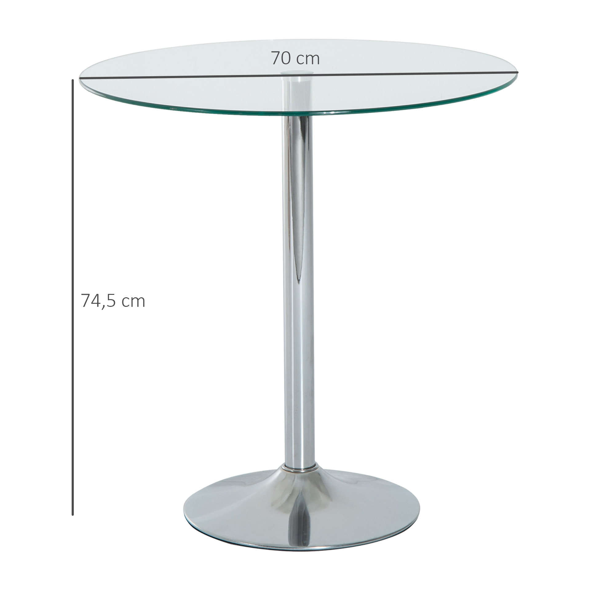 Mesa de Comedor Redonda para 2 Personas, Mesa de Cocina Moderna con Superficie de Vidrio Templado y Base de Acero, para Salón, Comedor, Plateada