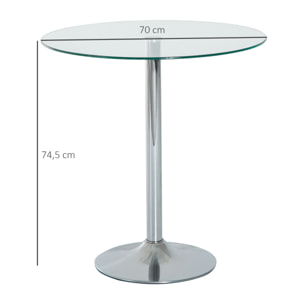 Mesa de Comedor Redonda para 2 Personas, Mesa de Cocina Moderna con Superficie de Vidrio Templado y Base de Acero, para Salón, Comedor, Plateada