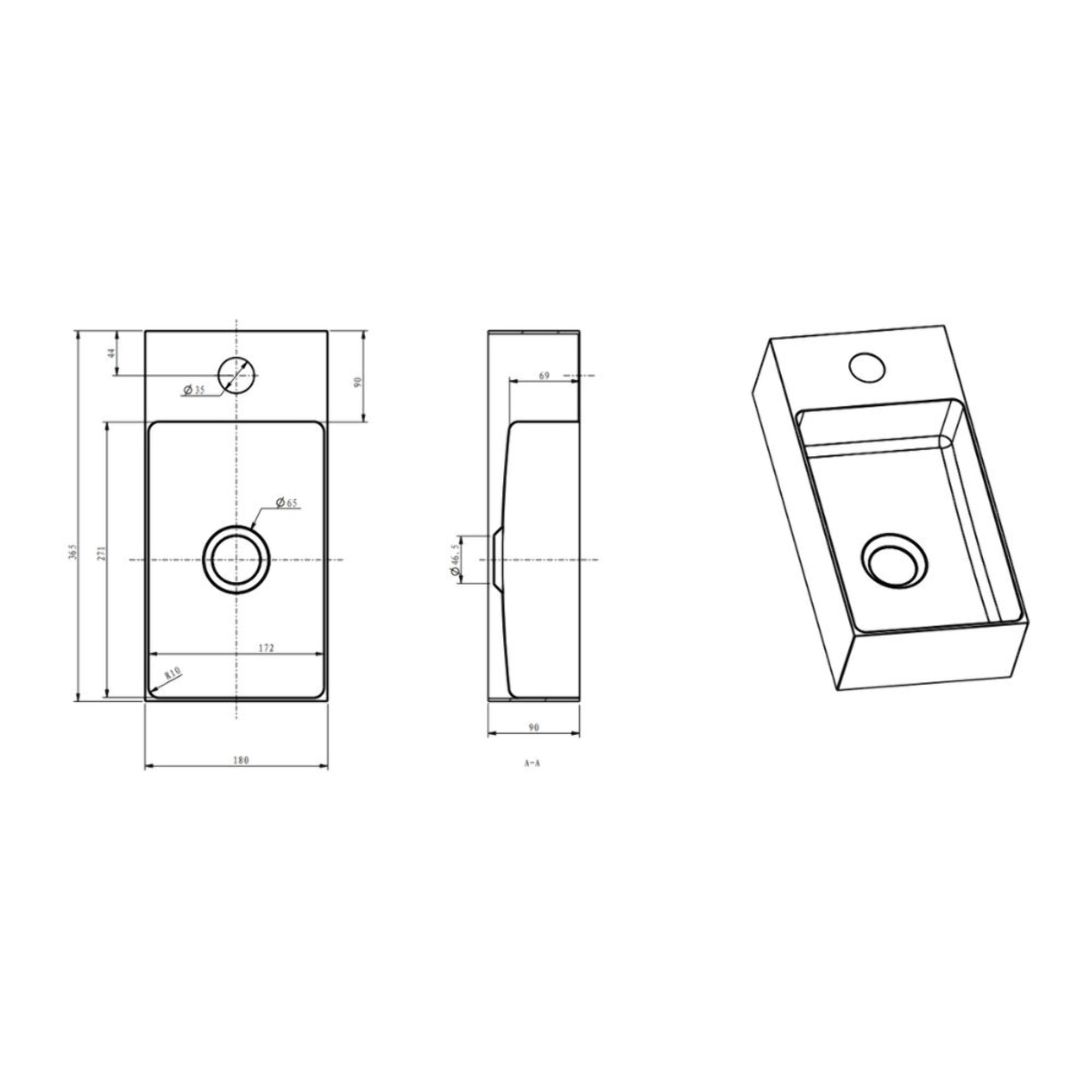 Aurum Lave mains en Acier Inoxydable 304, 36x18x9cm, Gun Métal brossé PVD (SATAUR3618BGM)