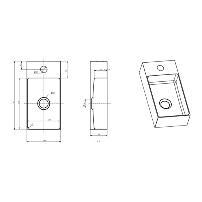 Aurum Lave mains en Acier Inoxydable 304, 36x18x9cm, Gun Métal brossé PVD (SATAUR3618BGM)