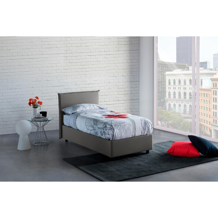 Letto singolo Candida, Letto contenitore con rivestimento in tessuto, 100% Made in Italy, Apertura laterale, adatto per materasso Cm 80x190, Grigio