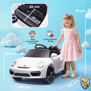Coche Eléctrico para Niños con Licencia RUF CTR 3 Clubsport, Coche de Batería 12V, con Mando a Distancia 2,4 G, Motor Doble, Música Inalámbrica, Bocina, Ruedas Auxiliares y Faros LED, Blanco
