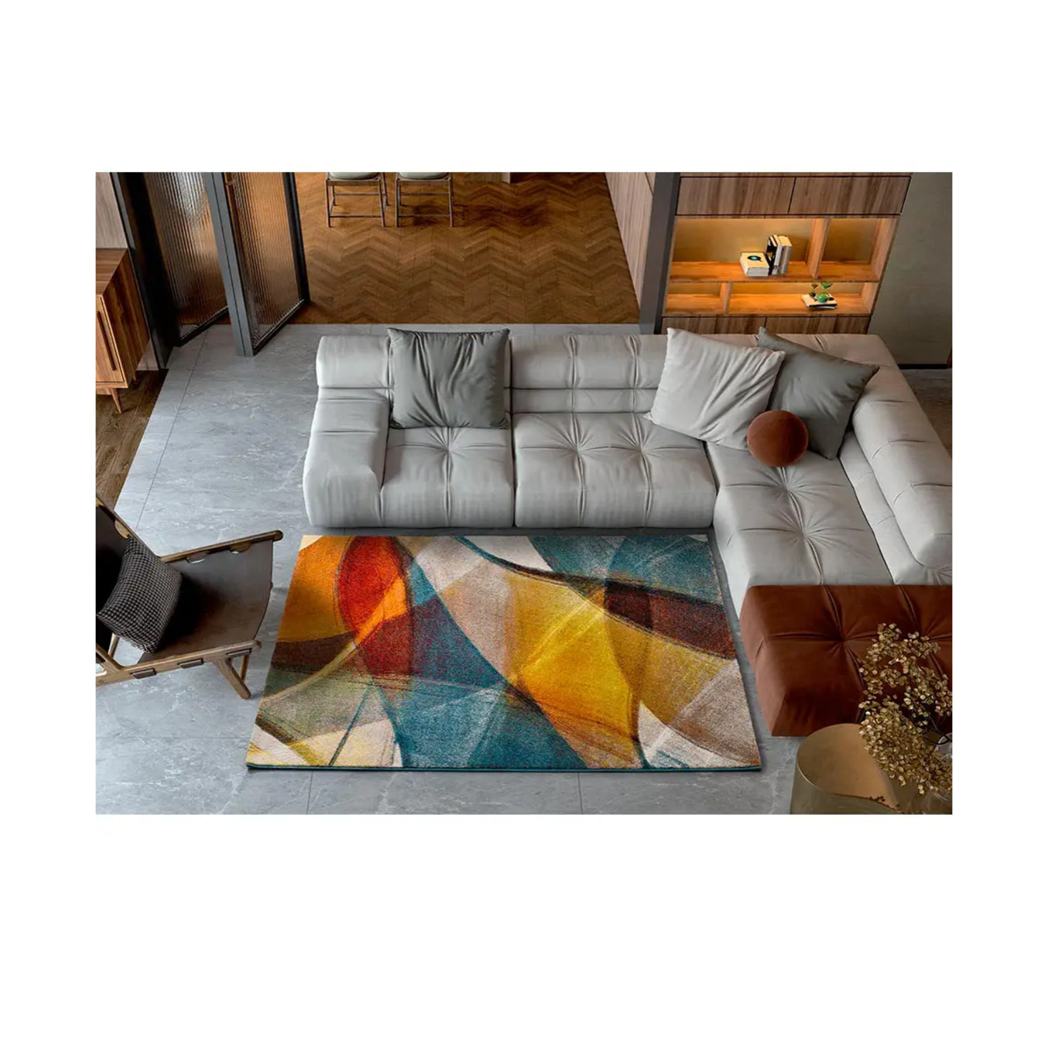 LEIRE Alfombra geométrica de pelo corto multicolor, varias medidas disponibles.