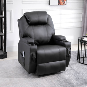 Fauteuil luxe de relaxation et massage inclinaison dossier repose-pied électrique revêtement synthétique noir