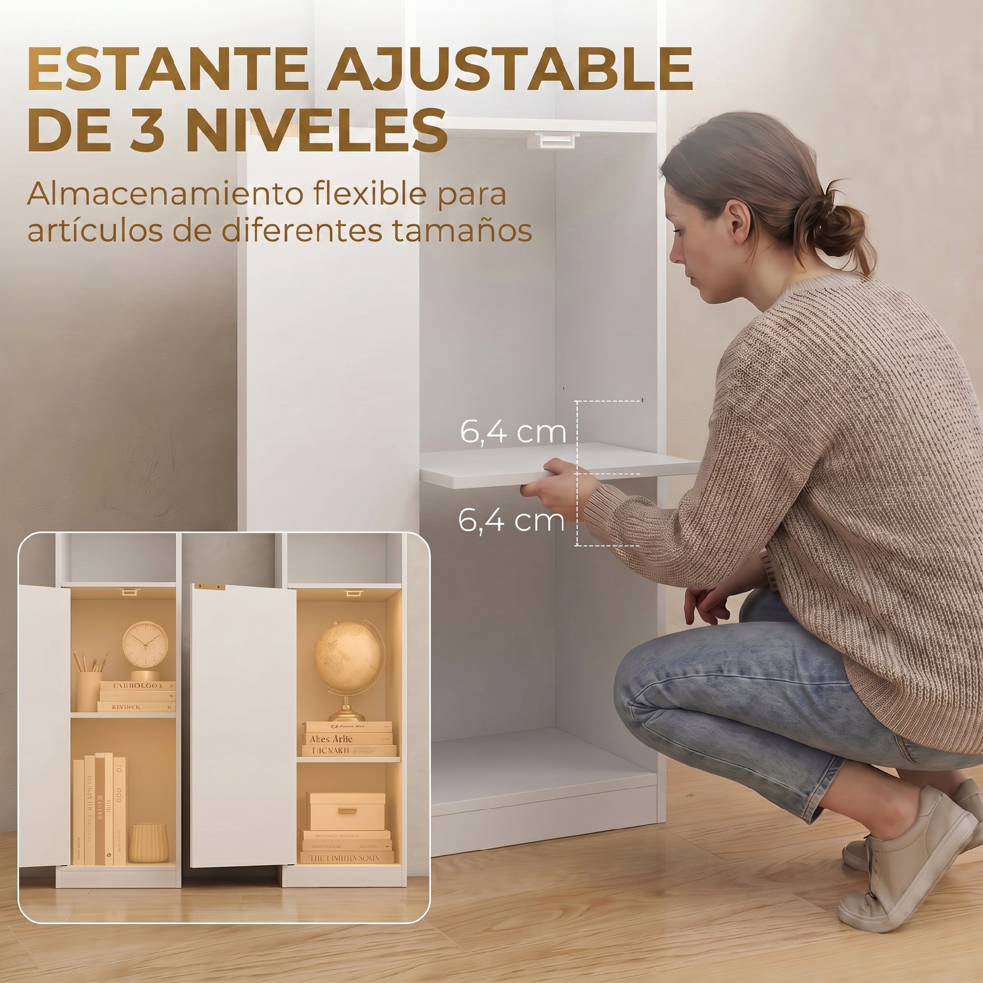 HOMCOM Estantería para Libros de 6 Niveles, Librería Alta y Estrecha con 4 Estantes Abiertos, Puerta y Estante Ajustable, Armario para Salón, Estudio, Oficina, 30x24x182 cm, Blanco