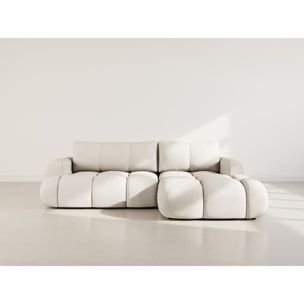 Yulin - Canapé d'angle droit 4 places convertible avec coffre en tissu bouclette - Beige