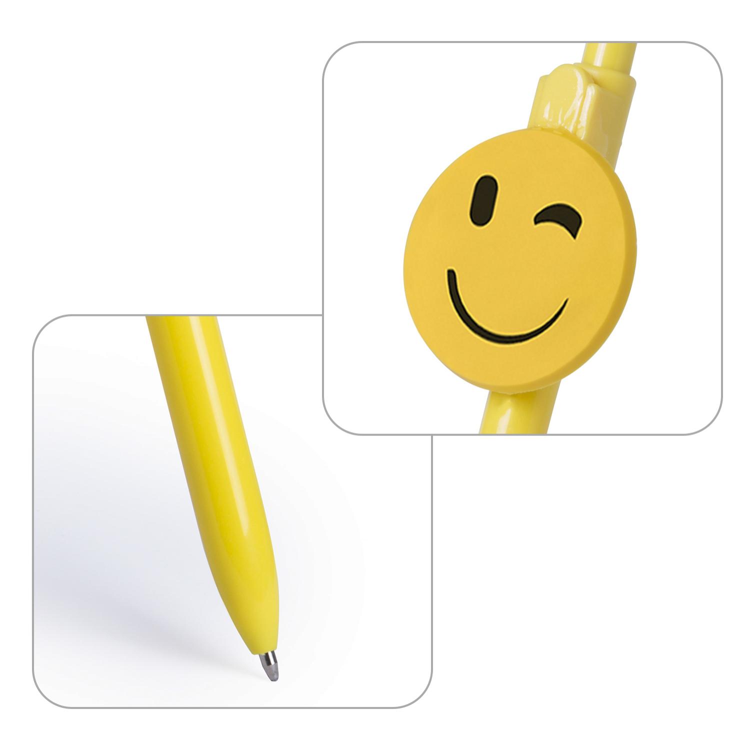 Penna a sfera Fricum con design emoji ammiccante. Con meccanismo a pulsante e inchiostro blu.