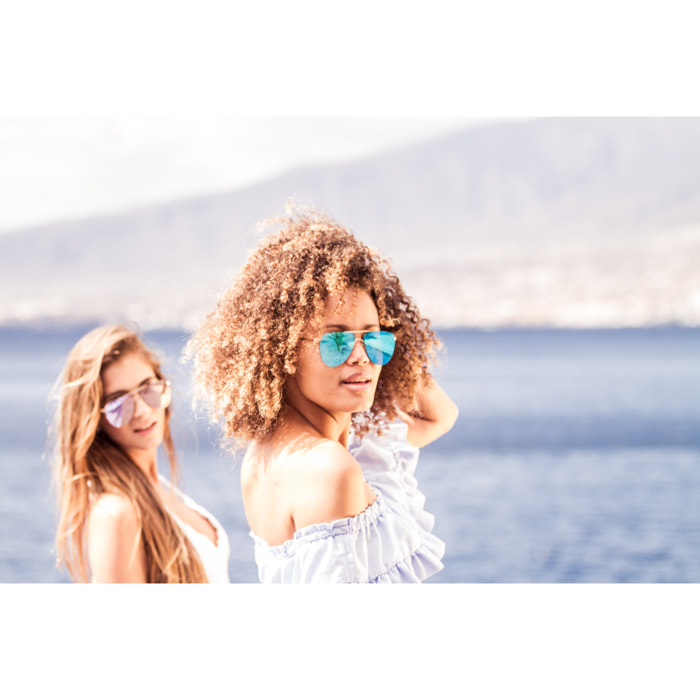 Gafas de sol OCEAN LONG BEACH - Nuevo montura dorado mate / Plana revo azul cielo real