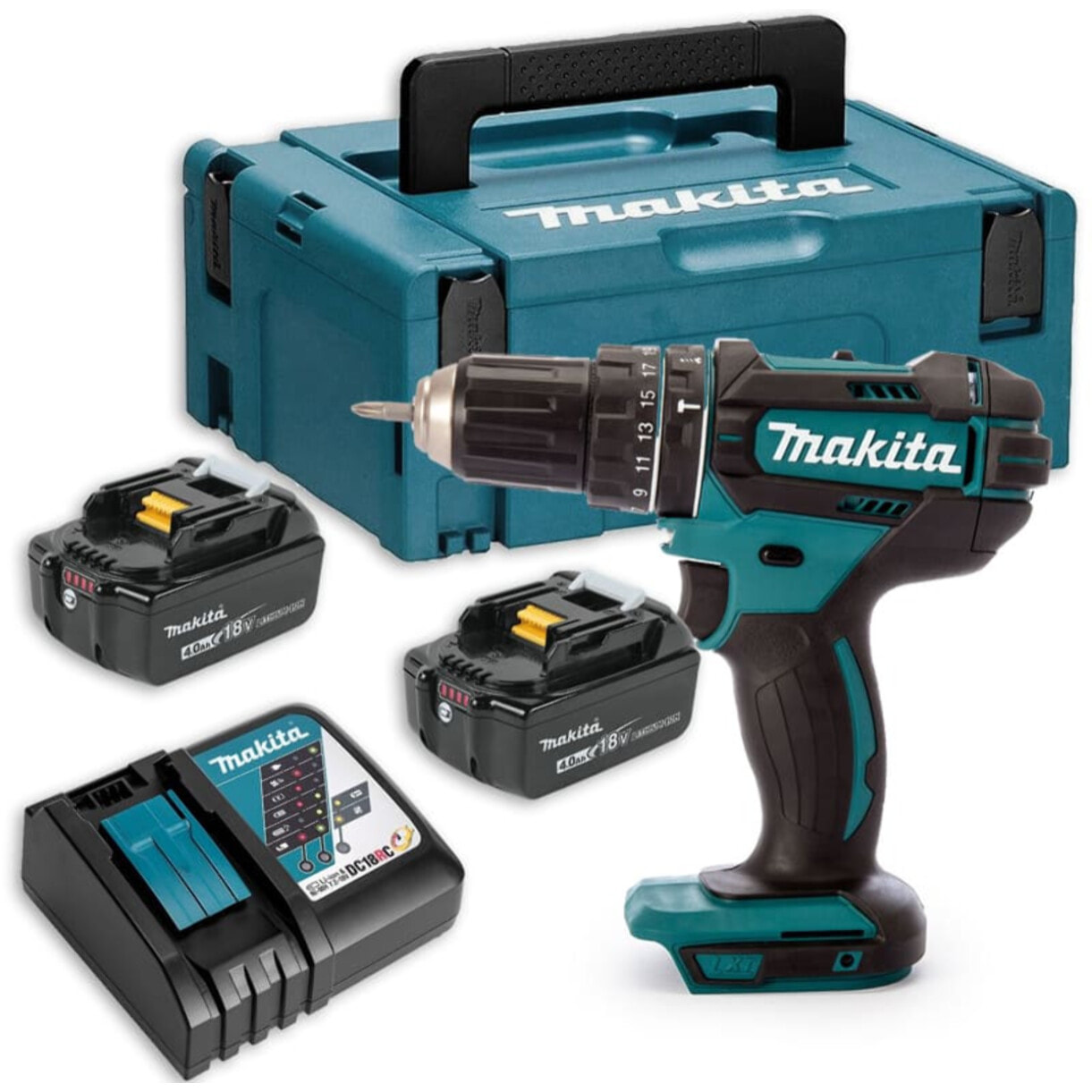 MAKITA Taladro de impacto 18V 4.0Ah - 2 baterías, cargador, maletín - DHP482RMJ