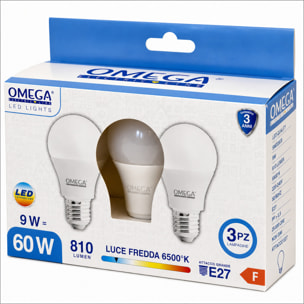 OMEGA Set 3 Lampadine LED 9W 810 Lumen E27 3000K