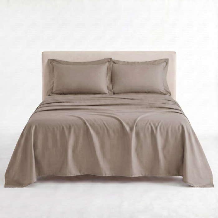 Completo lenzuola matrimoniale in raso di cotone 200 TC, set con lenzuolo sopra sotto con angoli e 2 federe con volani, morbido e traspirante, effetto seta elegante, stile hotel, resistente e facile da lavare, comfort per tutte le stagioni