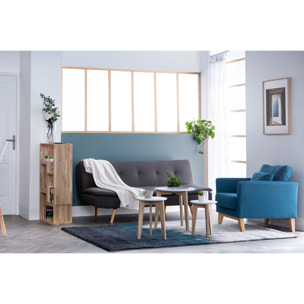 Canapé convertible scandinave 3 places en tissu gris foncé et bois clair SENSO