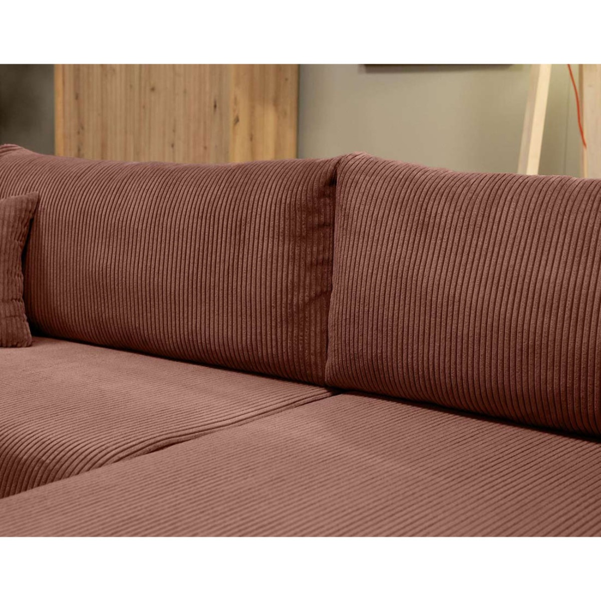 Naomi - Canapé d'angle réversible 4 places convertible avec coffre en velours côtelé - Rose