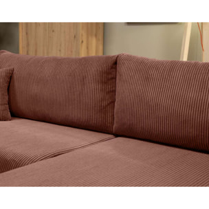 Naomi - Canapé d'angle réversible 4 places convertible avec coffre en velours côtelé - Rose