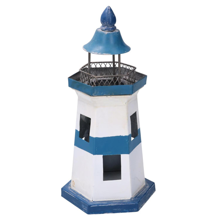 Faro in metallo Mare blu e bianco cm14x14h28