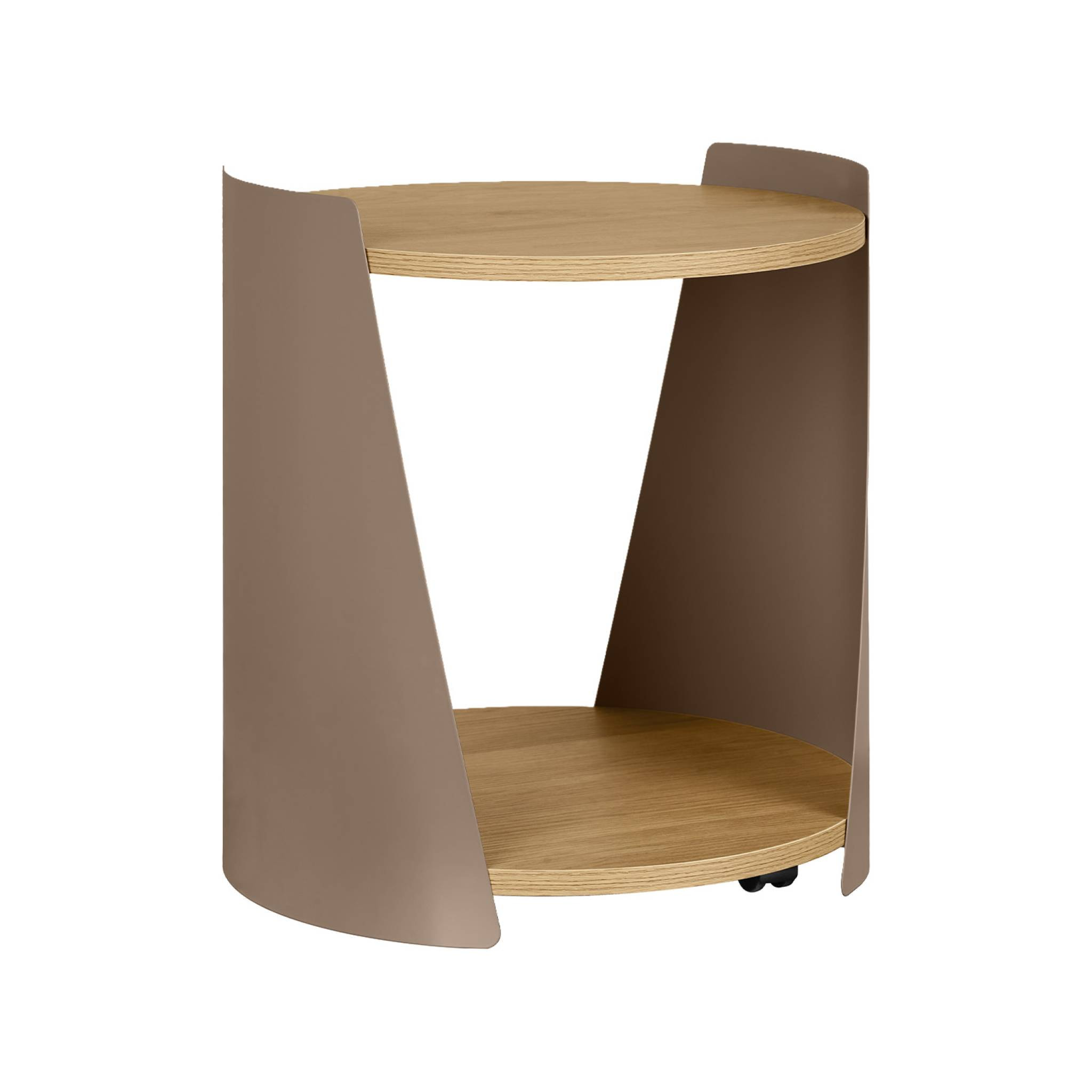 Table d'appoint, table de chevet métal courbé et décor bois avec roulettes MOLTO