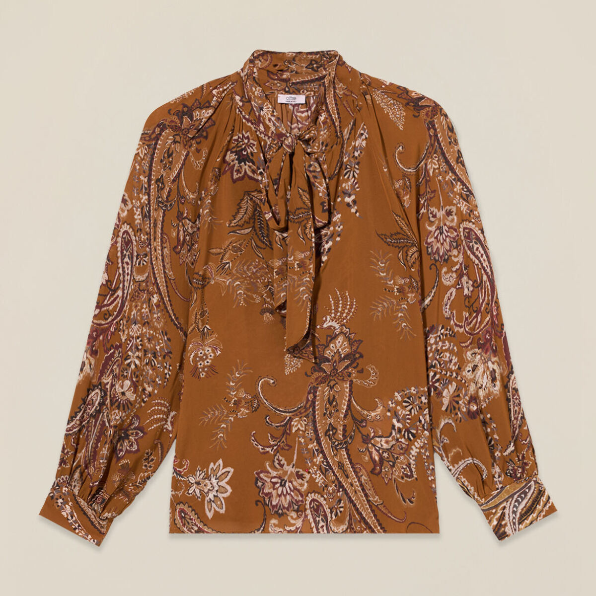 Oltre - Blusa estampada con volantes - Marrón