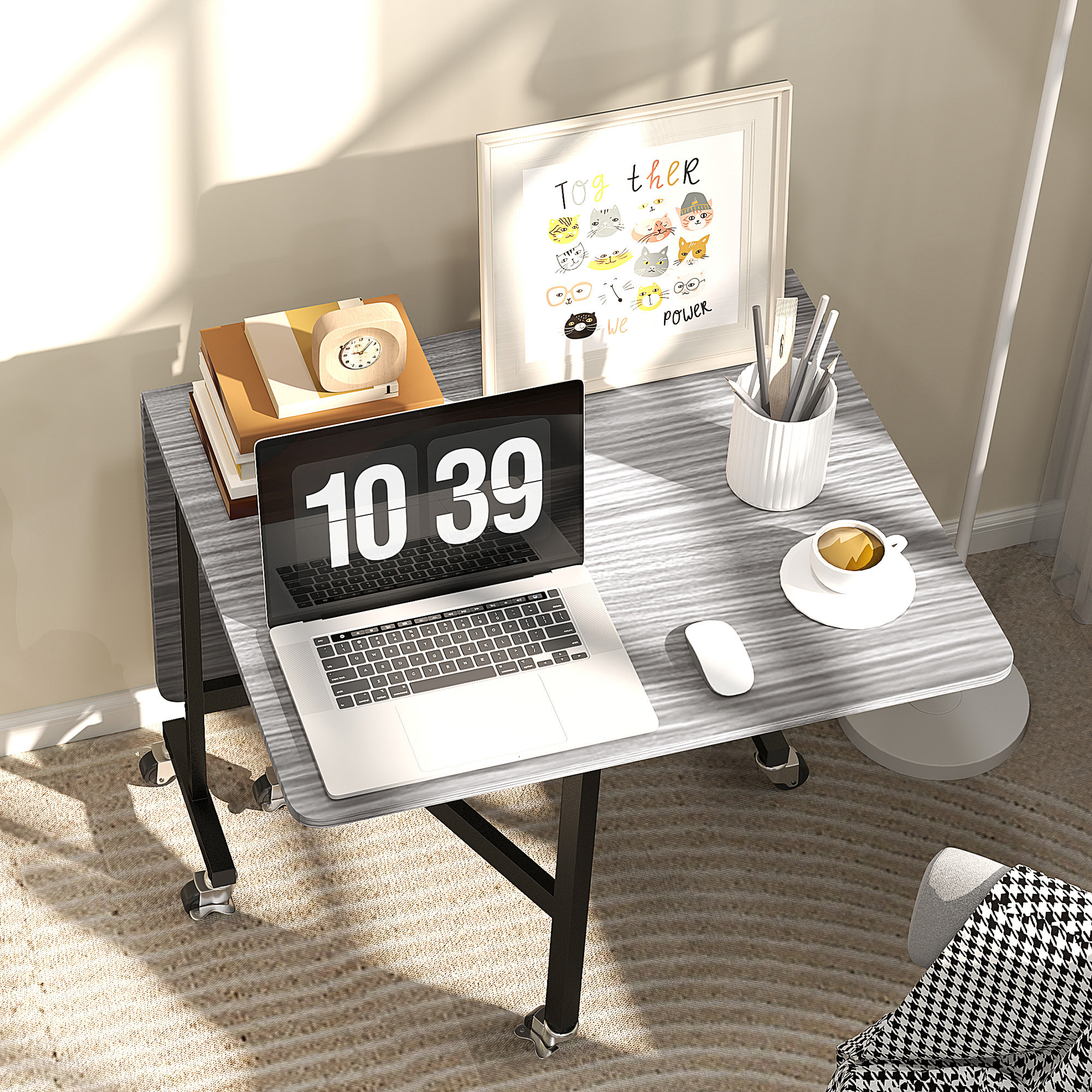 Mesa Plegable de Comedor para 4-6 Personas Mesa de Cocina Plegable con Ruedas y Alas Abatibles para Cocina Salón 120x80x73 cm Gris