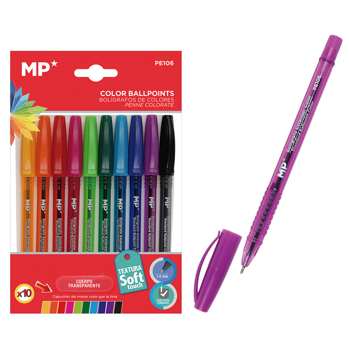 SET BOLÍGRAFOS 1.0 mm 10 COLORES ESCRITURA SUAVE