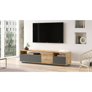 Mobile porta TV Dgiulian, Credenza da soggiorno, Armadio basso per TV, Base parete attrezzata, 180x45h45 cm, Quercia e Antracite