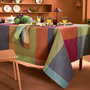 Nappe pur coton 220 g/m² motif jacquard vert orange Mille baies shetland